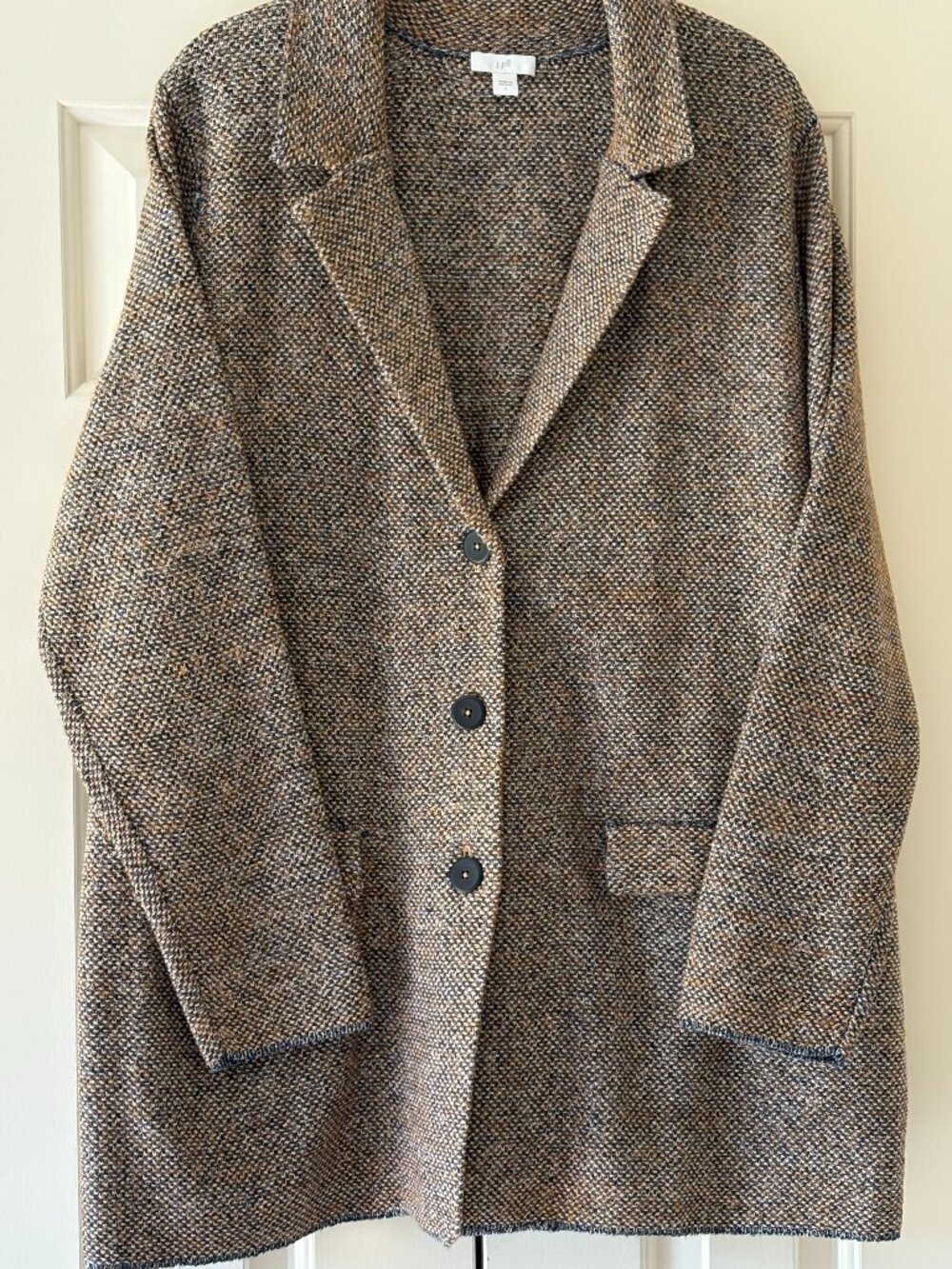 NWOT J. Jill  Tweed Textured Maple Sugar Multi  Sweater Jacket  Sz L